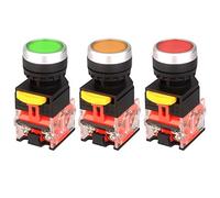 Gebildet 3pcs 22mm 10A 12V-24V-48V-110V-230V-380V 1NO 1NC DPST Momentary Push Button Switch Pushbutton Switches LA38-11BN(Red/Yellow/Green)