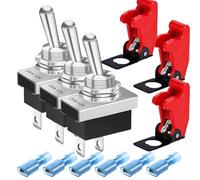 Gebildet 3PCS Metal Toggle Switch 25A 12VDC/15A 24VDC/10A 250VAC/15A 125VAC SPST ON/Off 2Pin 2 Position Rocker Switch with Safety Cover for Auto Car KN3D-101