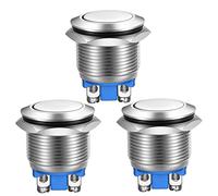 Gebildet 3pcs Momentary Push Button Screw Type Terminals Stainless Steel Metal Waterproof Button 19mm 2A 12V/24V/125V/250V with 2pcs Screw Terminals(Flat Head)