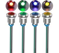 Gebildet 4pcs 12mm 3V-4.5V-5V-6V-7.5V-9VDC Energy Saving LED Metal Indicator Light Waterproof Signal Lamp with Wire(Red/Orange/Blue/Green)