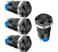 Gebildet 4pcs 12mm Latching Push Button Switch Raised Head Cable Aluminium Alloy 1NO 12V 24V 36V 110V 250V Waterproof IP65 Without LED (Black Shell)