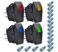 Gebildet 4pcs 12V/20A 24V/10A Waterproof LED On/Off Boat Marine Rocker Switch with Light(Red,Yellow,Blue,Green)+16pcs Terminal(6.3mm)