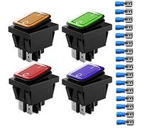 Gebildet 4pcs 12V 24V 20A Waterproof Rocker Toggle Switch with LED Indicator, 4 Pin 2 Position DPST ON-OFF Switch for Car Truck Motorcycle Boat Marine (Red Yellow Blue Green)