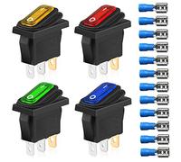 Gebildet 4pcs 12V-24VDC/20A KCD3 Waterproof Rocker Toggle Switch with LED Indicator, 3 Pin SPST ON-OFF Triangle Plug Switch for Car Truck Motorcycle Boat Marine (12pcs Wire Connectors)