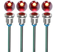 Gebildet 4pcs Energy Saving LED Metal Indicator Light Waterproof Signal Lamp with Wire 12mm 3V-4.5V-5V-6V-7.5V-9VDC(Red)