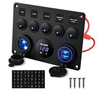 Gebildet 5Gang Multi-Function 5 Gang Rocker Dual USB Charger + Digital Volmeter +12V Outlet Pre-Wired Switch Panel with Circuit Breakers for RV Car Boat Truck Trailer