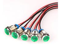 Gebildet 5pcs 10mm LED Metal Indicator Light AC/DC 12-24V Waterproof Signal Lamp Pilot Dash Directional with Wire(Green)