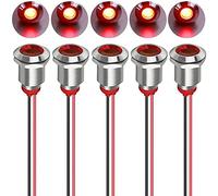 Gebildet 5pcs 12mm AC/DC 12-24V LED Metal Indicator Light Waterproof Signal Lamp Pilot Dash Directional with Wire(Red)