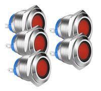 Gebildet 5pcs 16mm AC/DC 12-24V Nickel-Plated Copper Soldering Type Waterproof LED Indicator Light Metal Shell Pilot Custom Dash Signal Lamp Concave Head(Red)
