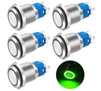 Gebildet 5Pcs 16mm Green LED Metal Momentary Push Button Switch Waterproof 12V-24V/5Amp 1NO 1NC ON/Off for 5/8" Mounting Hole