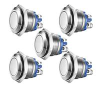 Gebildet 5pcs 16mm Momentary Push Button Screw Type Terminals Stainless Steel Metal Waterproof Button 5A 12V/24V/125V/250VAC with 2 Screw Terminals Stainless Steel(High Head)