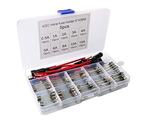 Gebildet 5pcs 6x30mm AGC Fuse Holder Inline Screw Type with 16AWG wire + 100pcs 6x30mm Fast-blow Glass Fuses Quick Blow Car Glass Tube Fuses Assorted Kit (0.5A 1A 2A 3A 4A 5A 6A 8A 10A 15A)