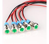 Gebildet 5pcs 8mm AC/DC 12-24V LED Metal Indicator Light Waterproof Signal Lamp Pilot Dash Directional Car Truck Boat with Wire(Green)