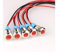 Gebildet 5pcs 8mm AC/DC 12-24V LED Metal Indicator Light Waterproof Signal Lamp Pilot Dash Directional with Wire(Red)