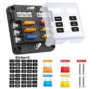 Gebildet 6 Way Standard Blade Fuse Holder with LED Indicator, 25A per Circuit ATO/ATC Fuse Block Box with Damp-Proof Protection Cover + Stickers +16 pcs Blade Fuse, for Car Truck Boat Marine RV Van