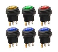 Gebildet 6pcs 12V-24VDC/20A Waterproof Round Rocker Toggle Switch with LED Indicator, 3 Pin SPST ON-OFF Triangle Plug Switch for Car Truck Motorcycle Boat Marine (1xRed/Yellow/Green, 3xBlue)