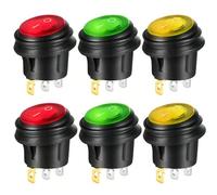 Gebildet 6pcs 12V-24VDC/20A Waterproof Round Rocker Toggle Switch with LED Indicator, 3 Pin SPST ON-OFF Triangle Plug Switch for Car Truck Motorcycle Boat Marine (Red Yellow Green)