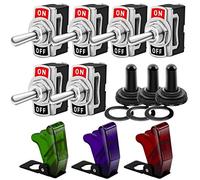Gebildet 6pcs Rocker Switch with Cap Waterproof 12V-24V/15A, SPST Metal Lever Switch, On/Off 2 Positions, 2 Pins, for Car Dashboard Light