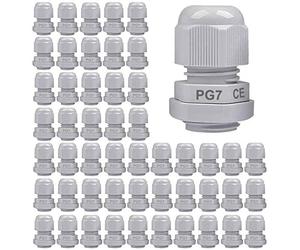 Gebildet Cable Gland, PG7 Plastic IP68 Waterproof Adjustable 3-6.5mm Cable Gland Joint with Gaskets, M12x1.5 Wire Connector, Wire Protector (Pack of 50, White)