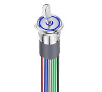 Gebildet SPST ON-OFF LED Toggle Switch, 12V-24V 16mm Large Round Rocker Switch with Blue Lighted, IP67 Waterproof Electrical Toggle Switch Silver Chrome Brass Metal for Car Marine Dash Dashboard