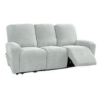 GEBIN 8-Pieces Recliner Sofa Covers Chenille Stretch Sofa Cover 3 Seater for 3 Cushion Sofa Slipcovers Thick Soft Washable Couch Cover with Elastic Bottom (Silver Gray)