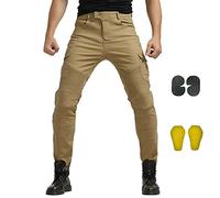 GEBIN Men Motorcycle Jeans, Motorbike Riding Pants, Reinforced Denim Trousers Lined Protective, HIP & KNEE Removable Armored Denim, All-Weather Cycling Pants (Khaki,M/30=Waist 33.5")