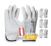 GEBOL Driver Work Gloves Made Of Leather, Men's Gloves For Construction, Garden & Rough Work, High Resistance, 1.1 Mm Leather Thickness, Safety Gloves Size XXL (Size 11), 3 Pairs