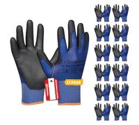 Gebol G-Base Micro 12 Pairs Men's Work Gloves Seamless PU Coated Assembly Glove Specially Designed for Precision Working, Lightweight & Durable, Size XL/10