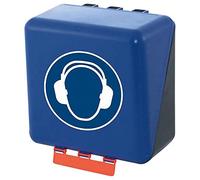 GEBRA Secu-Midi Storage Box, 236 x 225 x 125 mm, Hearing Protection Container with Mandatory Sign, ABS Plastic, Blue