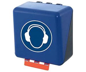 GEBRA Secu-Midi Storage Box, 236 x 225 x 125 mm, Hearing Protection Container with Mandatory Sign, ABS Plastic, Blue