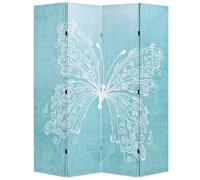 Gecheer 160x170cm Room Divider, Blue Butterfly Print, Solid Fir Wood Frame, Polyester Canvas, Foldable Model245886