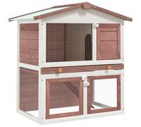 Gecheer 2-Layer Wood Rabbit Hutch with Iron Wire Mesh, Green Roof & Ramp for Small Pets, Outdoor Play & Sleeping Area 170838