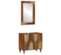 Gecheer 2 Piece Bathroom Furniture Set Solid Rough Wood Mango Drainage and bathroom accessories Model3310147