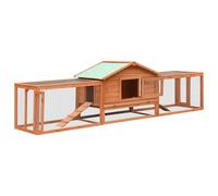 Gecheer 2-Tier Rabbit Hutch with Solid Pine Wood Frame, Green Roof, and Pull-Out Tray for Easy Cleaning, Spacious 310x70x87 cm Outdoor Cage for Small Animals, Exercise, and Sleeping 170642