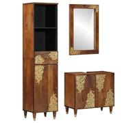 Gecheer 3 Piece Bathroom Furniture Set Solid Rough Wood Mango Drainage and bathroom accessories Model3310148