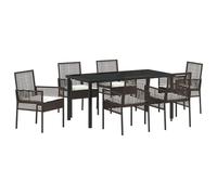 Gecheer 6 Seater Outdoor Garden Dining Set - Brown Rectangular Table with Cream Chairs, Steel Frame, 3 cm Surface Height, for Patio or Lawn Model3379874