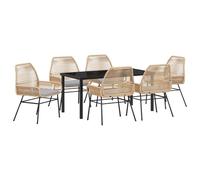 Gecheer 7 Piece Garden Dining Set with Cushions Brown Poly Rattan Garden dining table and chair sets Model3380880