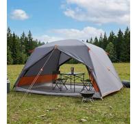 Gecheer Backpacking Tent 4-Person Grey and Orange 280x239x138cm 6.69㎡ Water-Resistant 185T Polyester with PU Coating Fiberglass Frame All-Season Family Camping Shelter 42017414