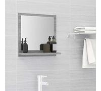 Gecheer Bathroom Mirror with Shelf Wall-Mounted Mirror Hanging Vanity Mirror with Storage Rack for Bathroom Grey Sonoma 40x10.5x37 cm Engineered Wood