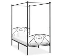 Gecheer Bed Frame 4 Poster Bed Base Grey Metal 90x200 cm Canopy Bed with Storage Underneath Bedroom Furniture