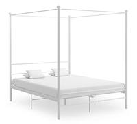 Gecheer Bed Frame 4 Poster Bed Base White Metal 160x200 cm Canopy Bed with Storage Underneath Bedroom Furniture