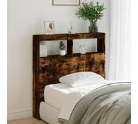 Gecheer Bed Headboard Cabinet LED Bedroom Display Shelves Bedroom Storage Cabinet Bookcase Wooden Storage Backboard Bed Accessory Smoked Oak 100x17x102 cm