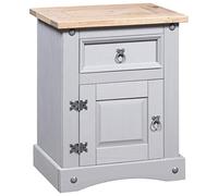 Gecheer Bedside Cabinet Bedside Table with Bedroom Living Room Storage Cupboard with Door, Nightstand Mexican Pine Corona Range, Grey 53x39x67 cm