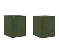 Gecheer Bedside Table Nightstand Bed Side Cabinet Metal Storage Cupboard for Bedroom Office 2 pcs Olive Green 34.5x39x44 cm Steel