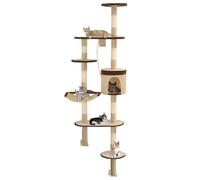 Gecheer Beige & Brown Wall Mounted Cat Tree Scratching Post with Bed & House - 194 cm Tall Model170589