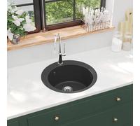 Gecheer Black Granite Kitchen Sink Single Extra Deep Basin Heat & Scratch Resistant Easy Clean Basket Strainer Included 505x505x290mm Round 142956