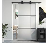 Gecheer Black Matte Sliding Barn Door with Tempered Glass & Aluminium Frame - 102.5 x 205 cm, Modern Minimalist Design, Ideal for Home & Office Privacy Model155200