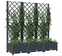 Gecheer Blue Grey PP Garden Planter with Trellis, 120 x 40 x 121.5 cm, Weather-Resistant, Large Space, for Climbing Plants Model318252
