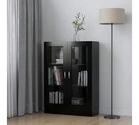 Gecheer Book Cabinet Vitrine Cabinet Glass Display Cabinet Living Room Office Display Storage Unit Black 82.5x30.5x115 cm Engineered Wood