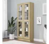 Gecheer Book Cabinet Vitrine Cabinet Glass Display Cabinet Living Room Office Display Storage Unit Sonoma Oak 82.5x30.5x185.5 cm Engineered Wood